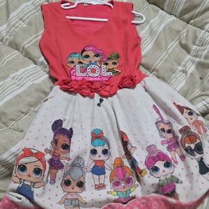 L.O.L. Surprise! Coral Top White Skirt Doll Print Dress